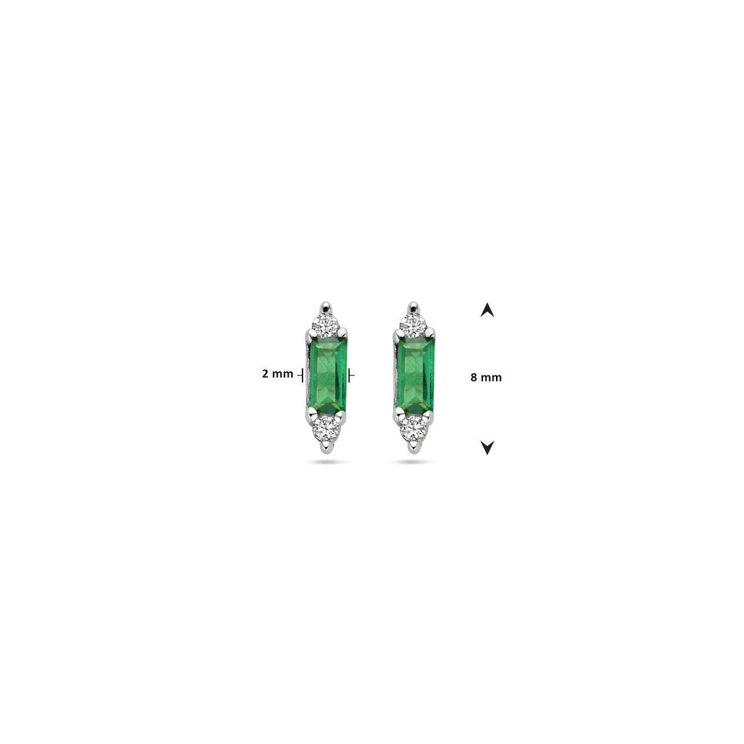 ear studs green zirconia silver rhodium plated