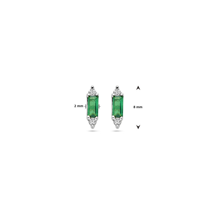 ear studs green zirconia silver rhodium plated