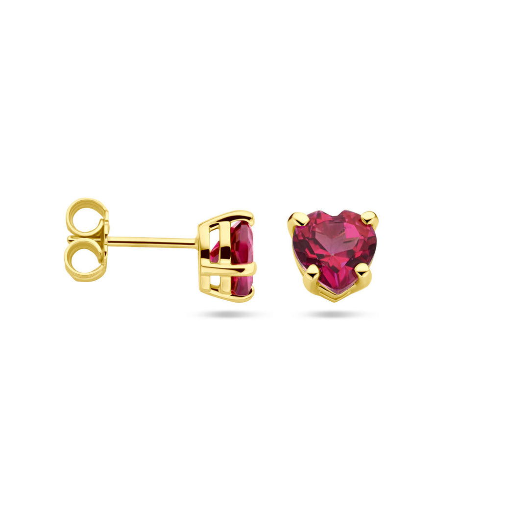 ear studs heart pink topaz 14K yellow gold