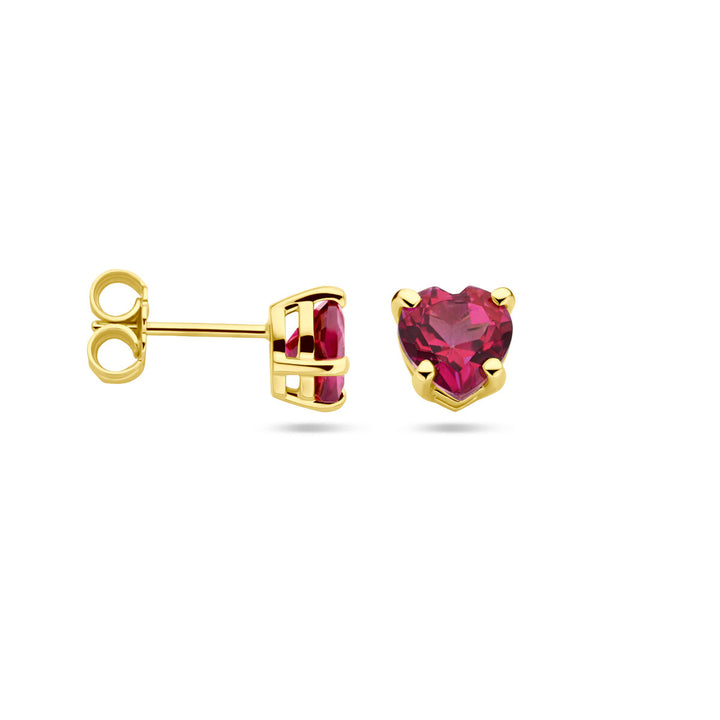 ear studs heart pink topaz 14K yellow gold