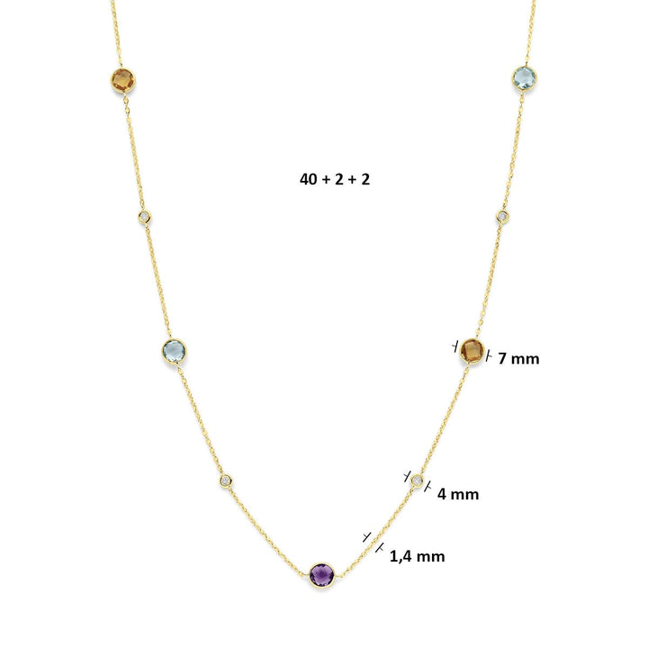 14k geelgouden collier met citrien, amethist, topaas en diamant 0,25 ct