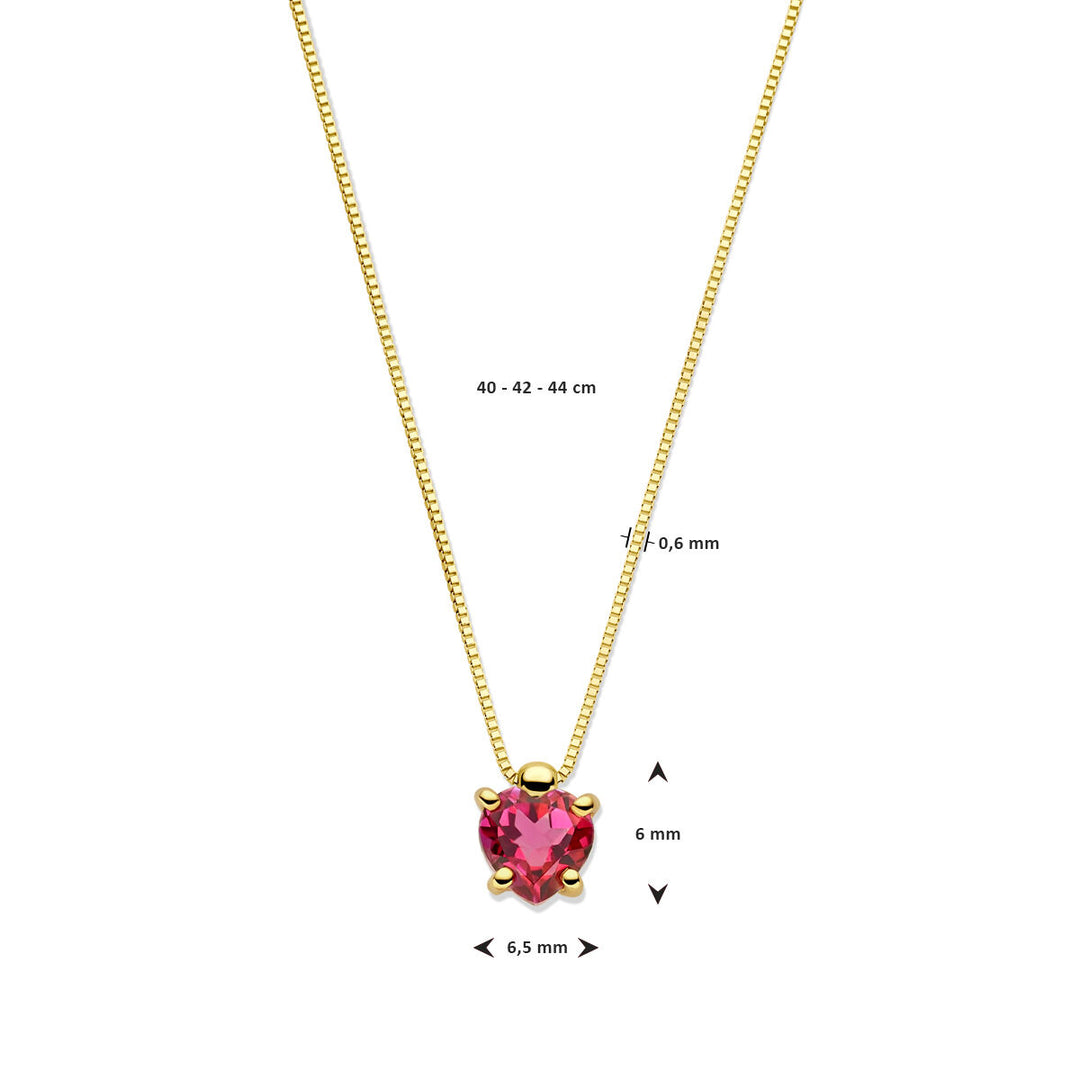 necklace heart pink topaz 40 - 42 - 44 cm 14K yellow gold