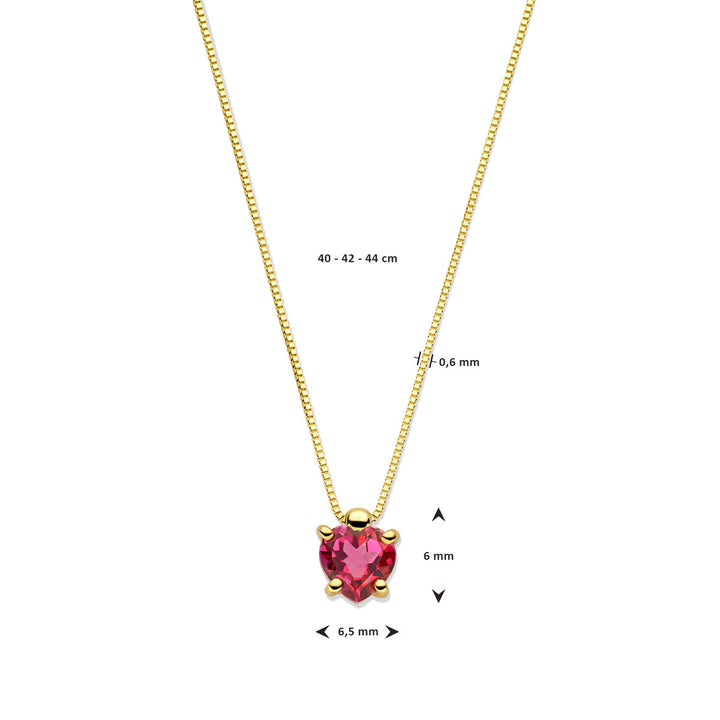 necklace heart pink topaz 40 - 42 - 44 cm 14K yellow gold