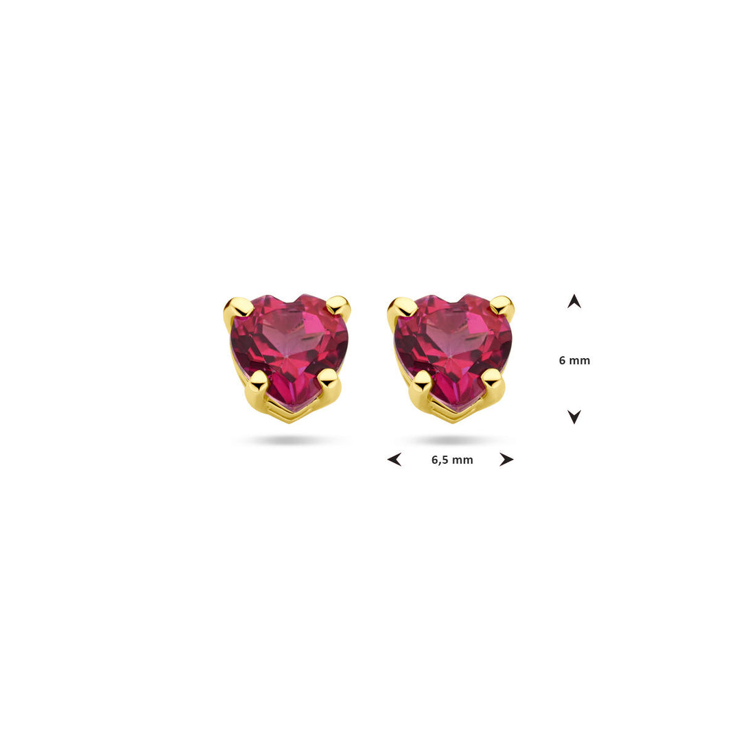 ear studs heart pink topaz 14K yellow gold