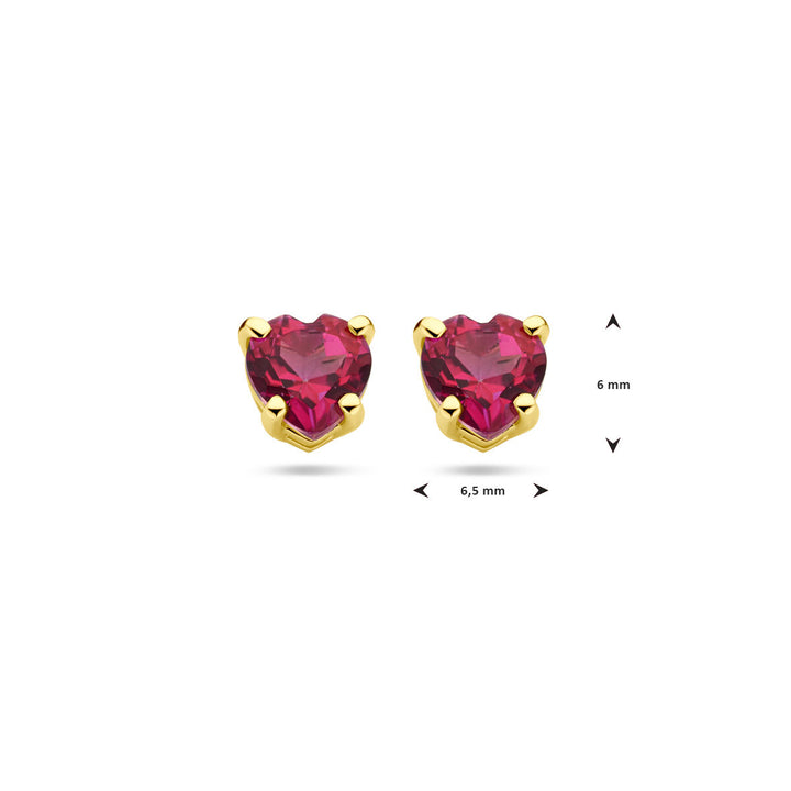 ear studs heart pink topaz 14K yellow gold