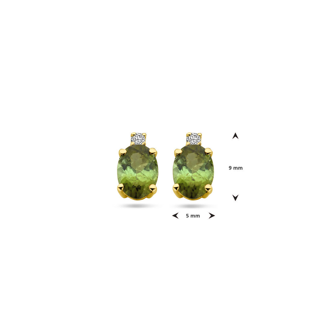 ear studs tourmaline and diamond 0.04ct (2x 0.02ct) h si 14K yellow gold