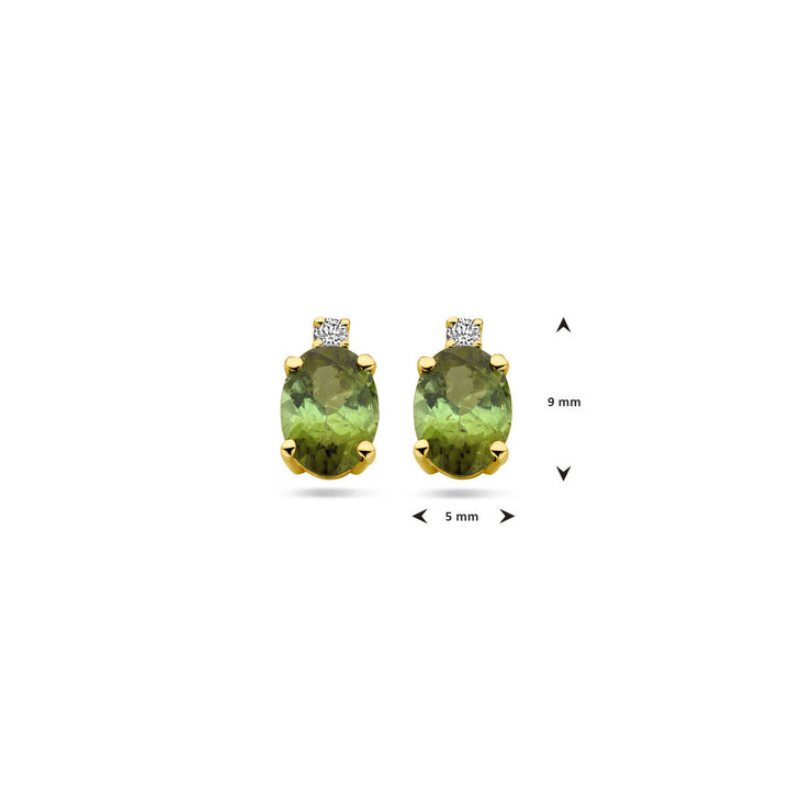 ear studs tourmaline and diamond 0.04ct (2x 0.02ct) h si 14K yellow gold