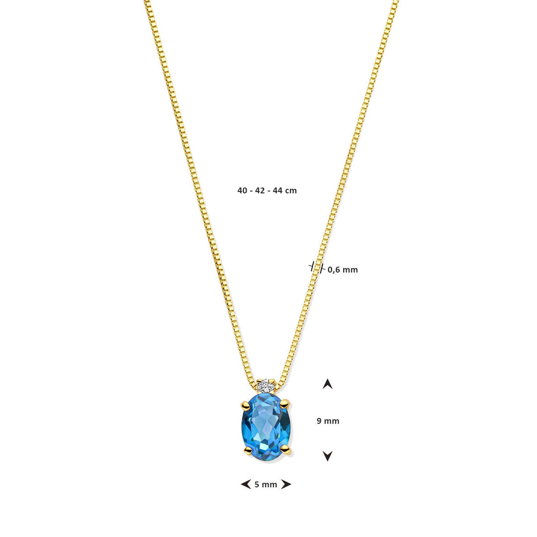 necklace london blue topaz and diamond 40 - 42 - 44 cm 0.02ct h si 14K yellow gold