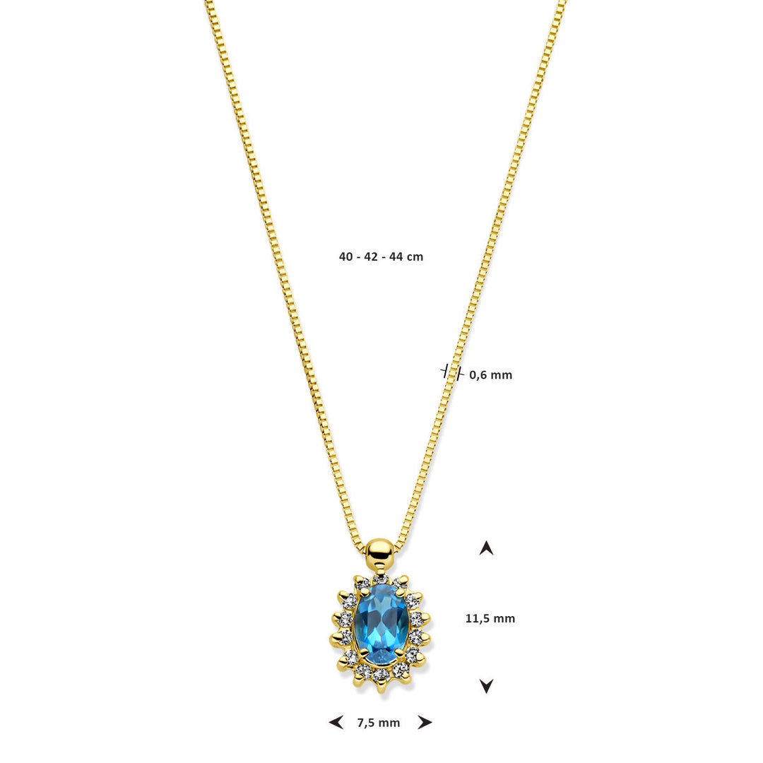 necklace london blue topaz and diamond 40 - 42 - 44 cm 0.11ct h si 14K yellow gold