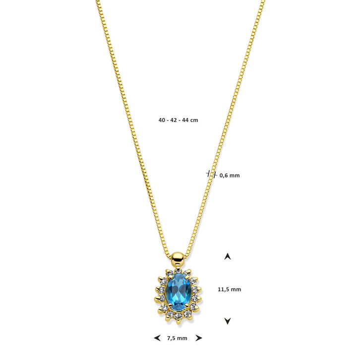 necklace london blue topaz and diamond 40 - 42 - 44 cm 0.11ct h si 14K yellow gold