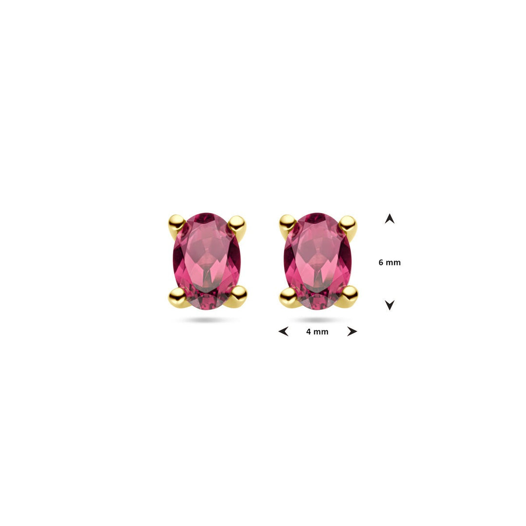 ear studs pink rhodolite 14K yellow gold