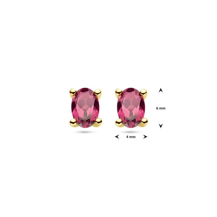 ear studs pink rhodolite 14K yellow gold