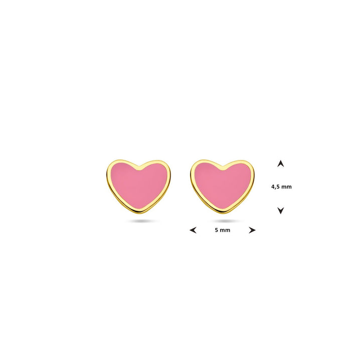 ear studs heart pink epoxy 14K yellow gold