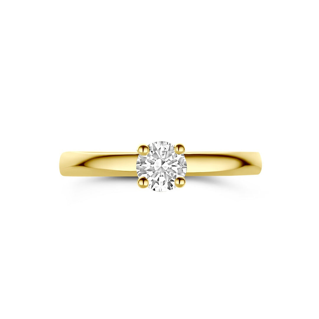 9k Geelgouden damesring met zirkonia in solitaire zetting