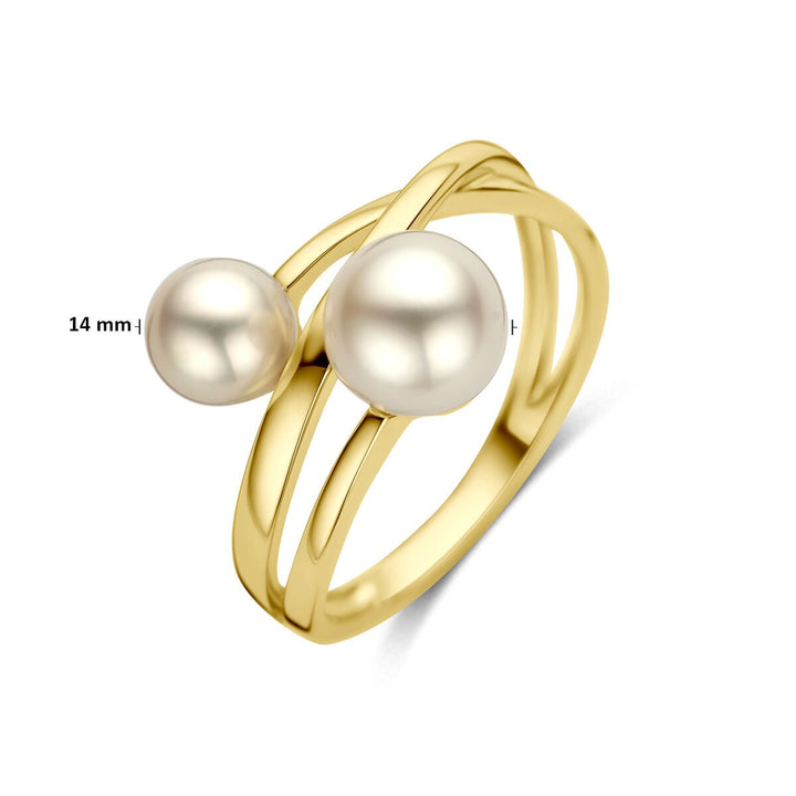 14k geelgouden dames ring met parels