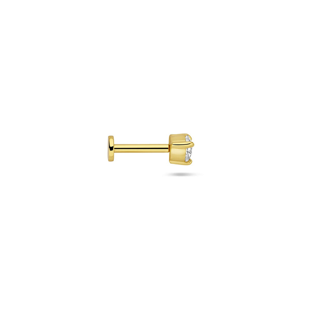 Verguld zilveren flat back piercing hartje met zirkonia – 925 zilver