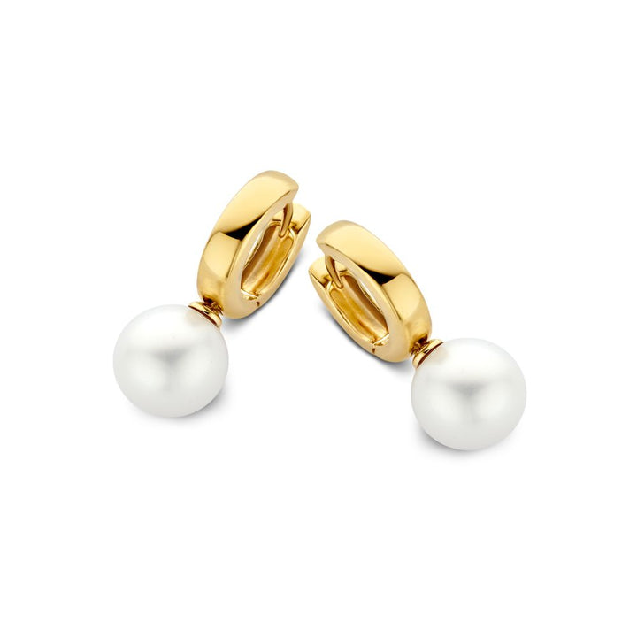 Elegante Geelgouden Oorringen met Ronde Parels