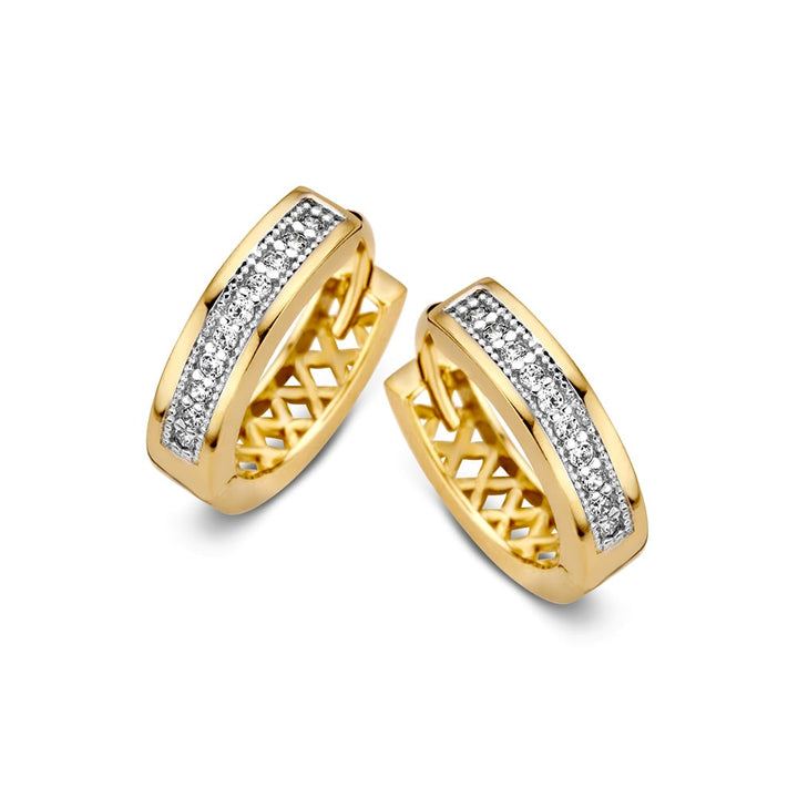 Elegante Geelgouden Oorringen met Zirkonia's in Strakke Zetting – Tijdloze Schoonheid