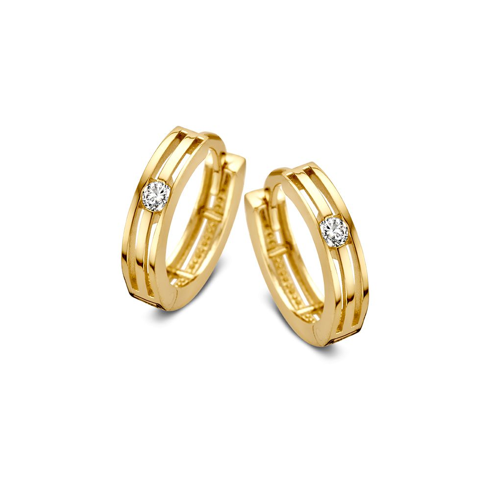 Elegante Geelgouden Oorringen met Zirkonia's – Tijdloze Verfijning