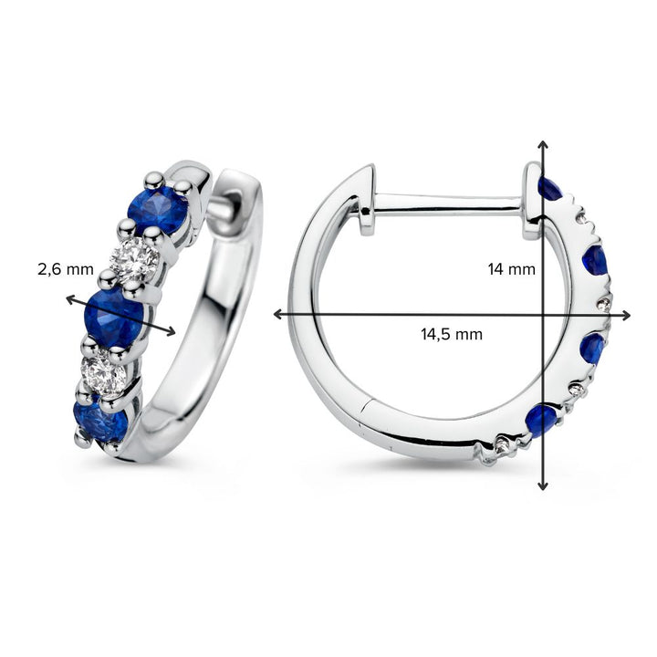 Stijlvolle witgouden oorringen met saffier en diamant – 0,50 crt saffier, 0,18 crt diamant