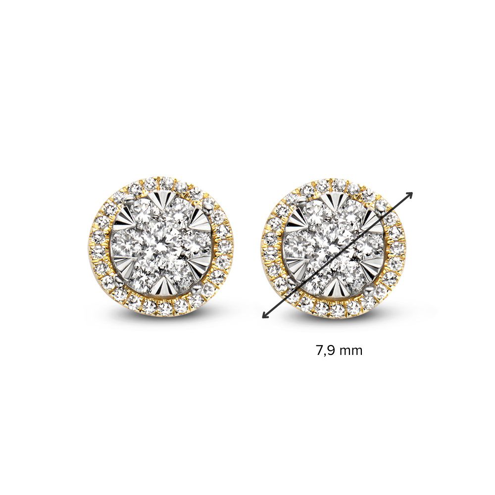 Bicolor Gouden Oorknoppen met 0,44ct Diamant in Entourage Zetting