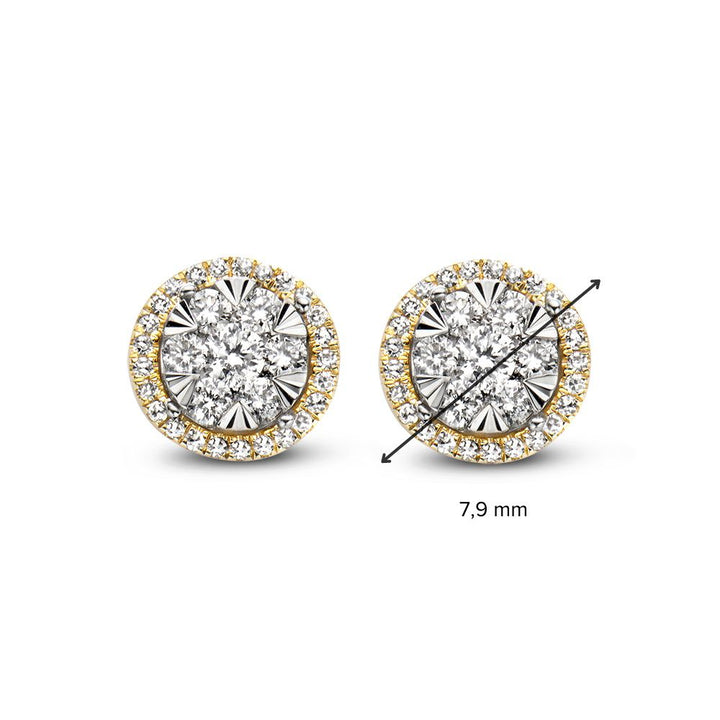Bicolor Gouden Oorknoppen met 0,44ct Diamant in Entourage Zetting