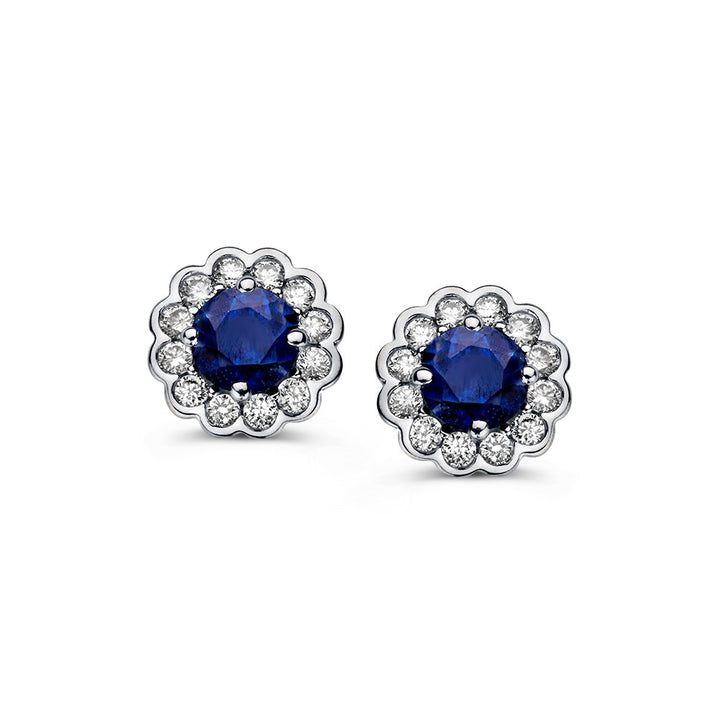 Geelgouden Oorstekers met Saffier en Diamant 0,66ct in Entourage Zetting