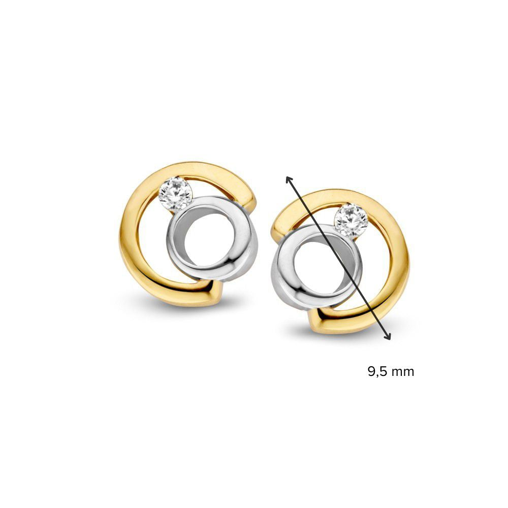 Bicolor Gouden Oorstekers met Zirkonia 9,5 mm - Geel/Wit Goud