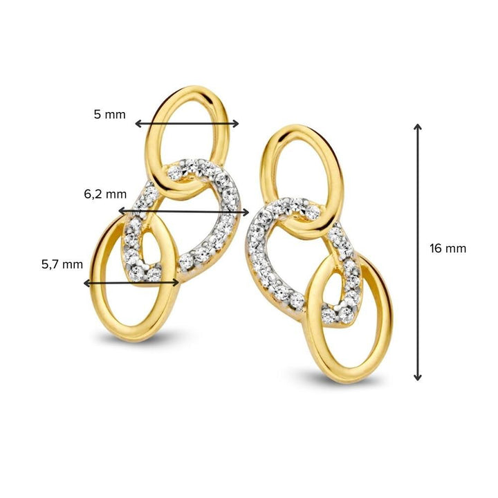 Bicolor Wit- en Geelgouden Oorstekers met Zirkonia's – 14 Karaat, 16mm