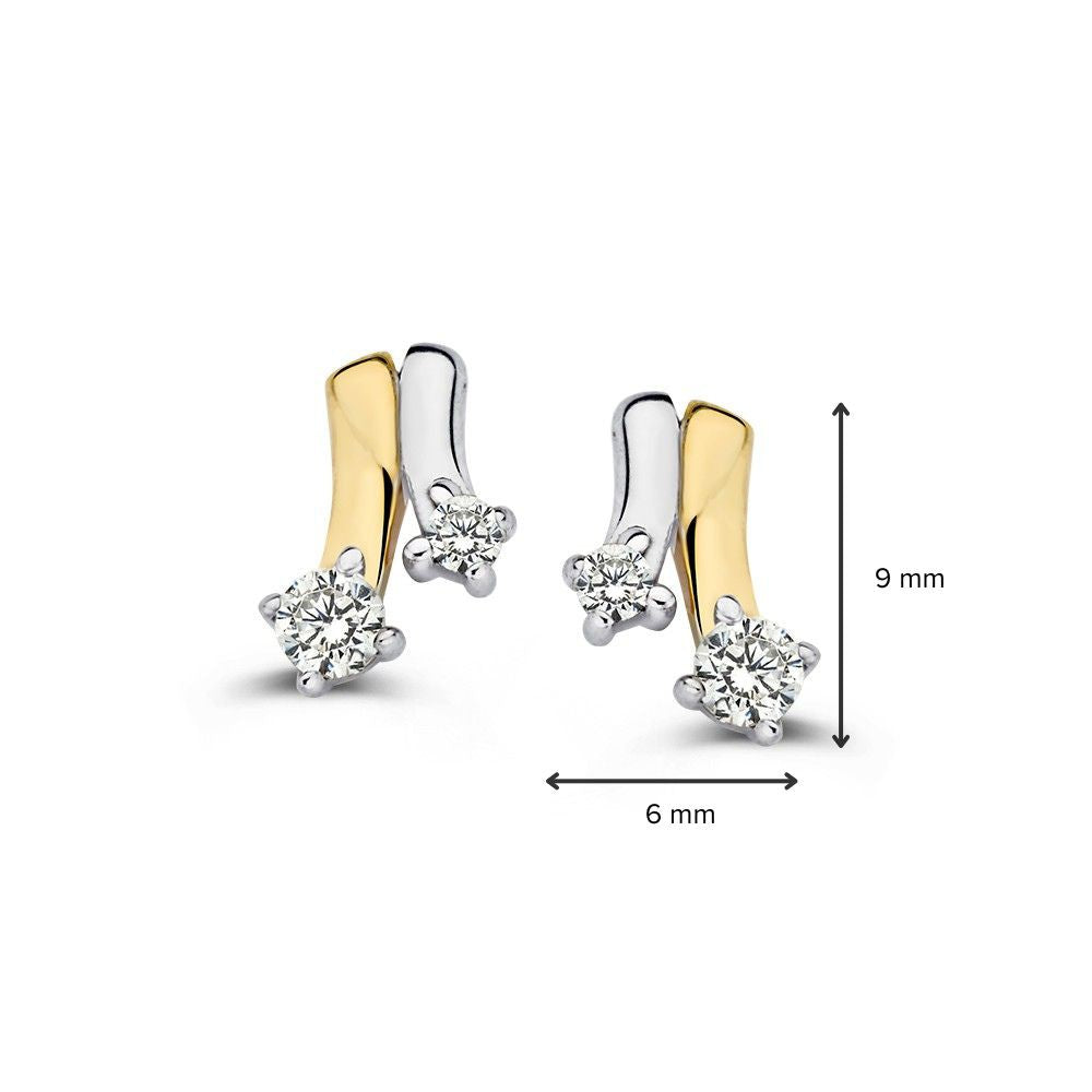Bicolor Wit- en Geelgouden Oorstekers met Zirkonia - 14K, 8.5mm