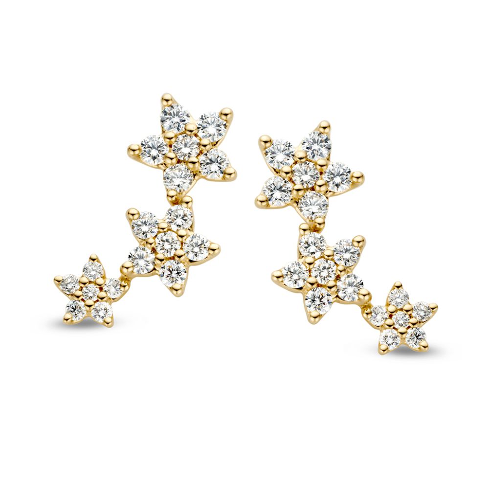 Geelgouden Oorhangers met Drie Sterren en Diamanten – 1,05 crt.