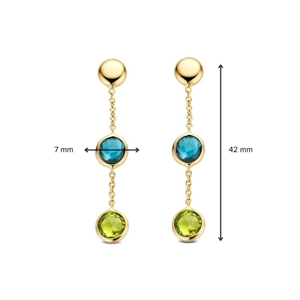 Geelgouden Oorhangers met Topaas en Peridot – Multicolor Stenen