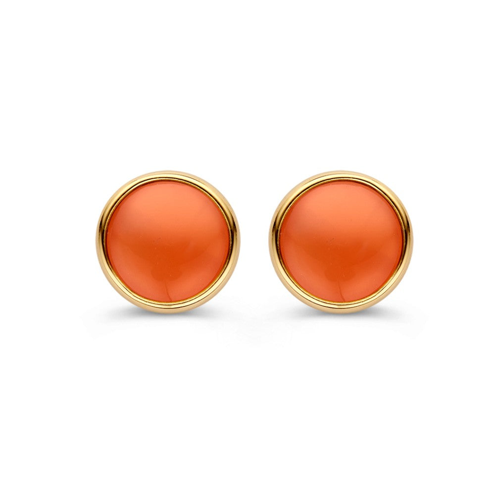 Geelgouden Oorstekers met Roze Maansteen – Elegante Oorbellen voor Dames