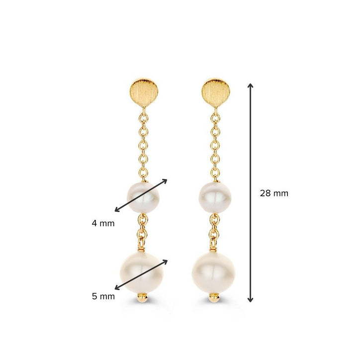 Geelgouden Oorhangers met Parels en Matgouden Element 14 Karaat