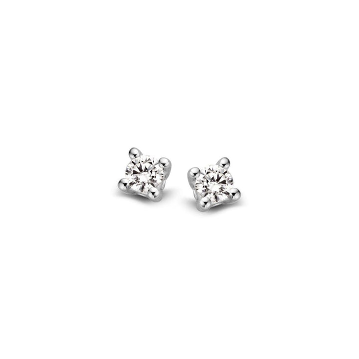 Witgouden 14 Karaat Solitair Oorknoppen met 2x 0,05ct Briljant Diamanten