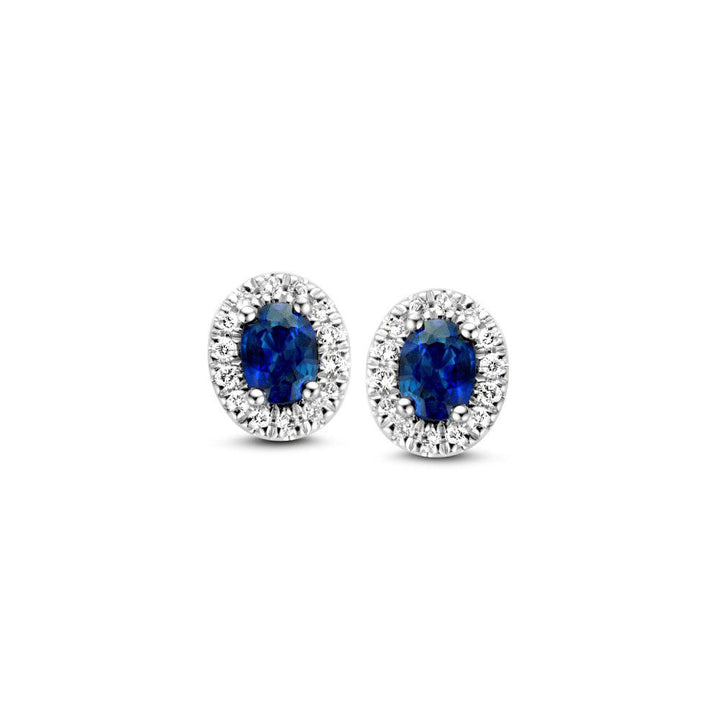 Witgouden Oorstekers met Blauwe Saffier en Diaman