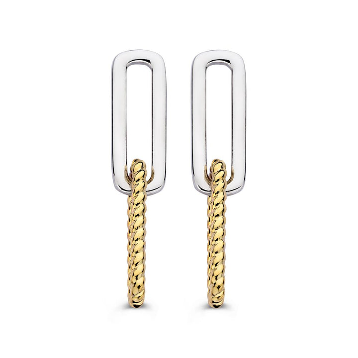 Zilveren Oorstekers met 14K Gouden Paperclip Schakels – Oorbellen voor Dames, 30 mm, Eenvoudig en Modern Design