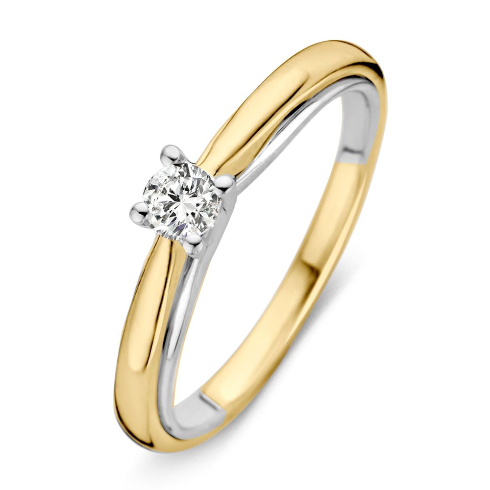 Bicolor Geel- en Witgouden Ring met Briljant 0.19 crt.