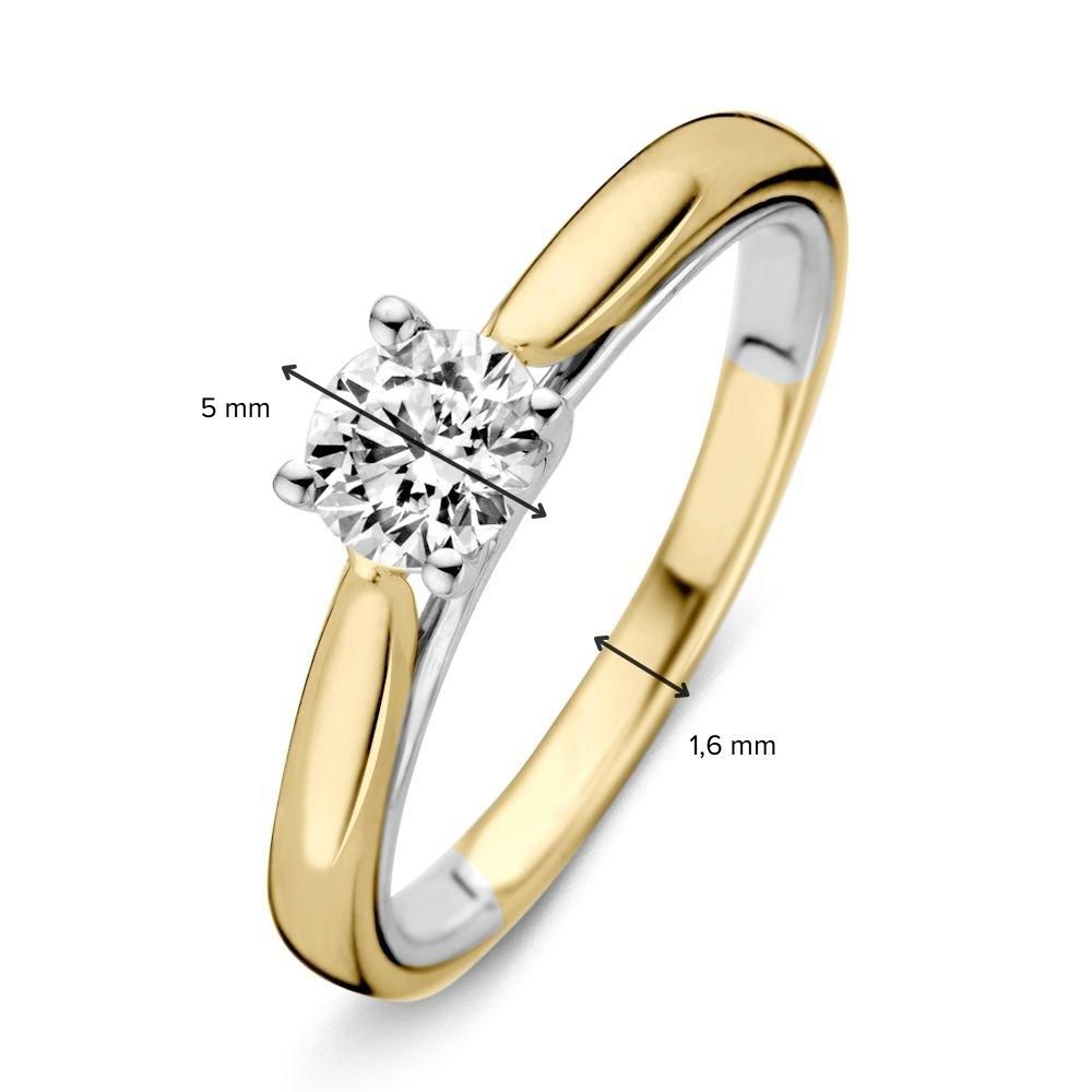 Bicolor Geel- en Witgouden Damesring met Diamant (0.50 crt) – 14 Karaat