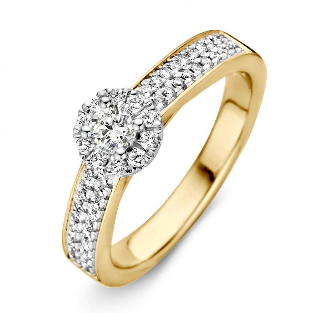 Bicolor Geel- en Witgouden Damesring met Diamant (0.51 crt) – 14 Karaat