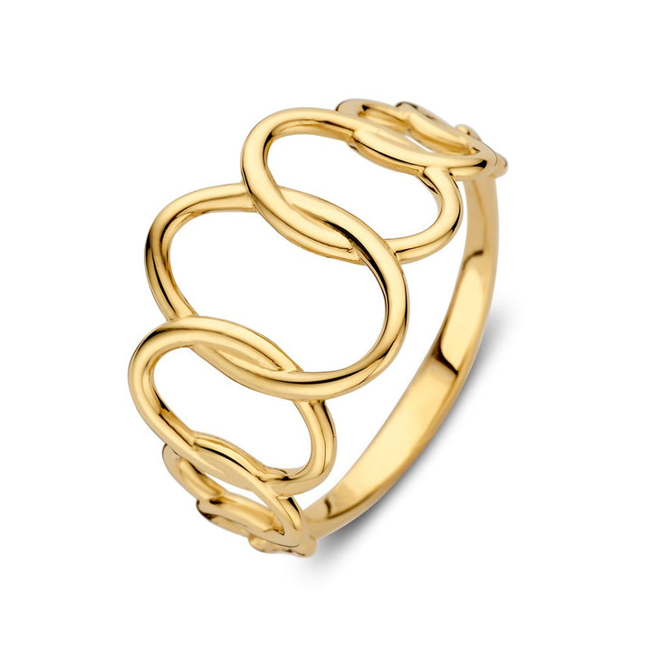 Speelse Geelgouden Ring met Open Design – 14kt Geelgoud, 14 mm Breed, 2.6 Gram