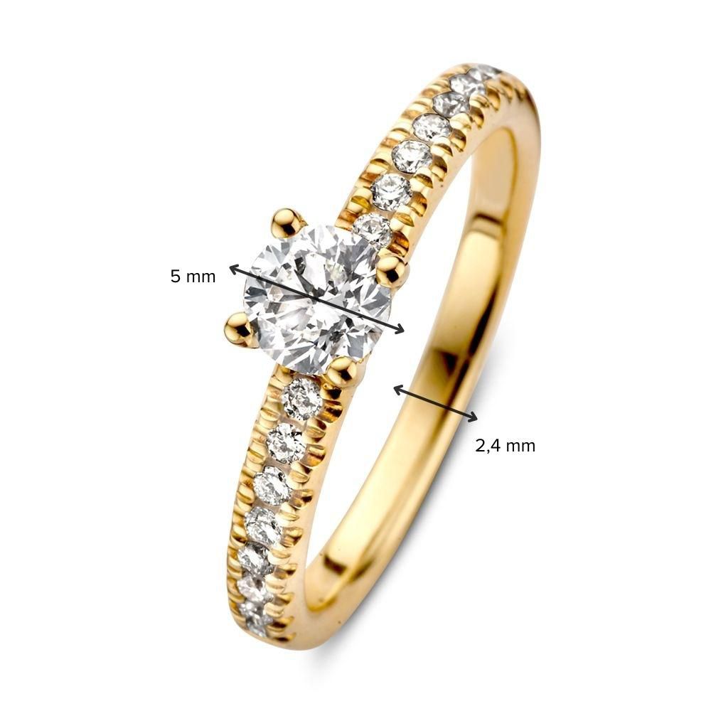 Schitterende Geelgouden Solitair Ring met Briljant Diamant en Zijstenen – 14 Karaat 0.67 crt.