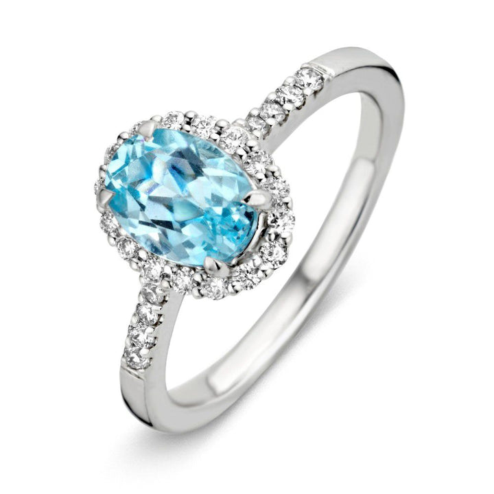 Exquisite White Gold Ring with 1.70 Carat Blue Topaz and Brilliant Diamonds